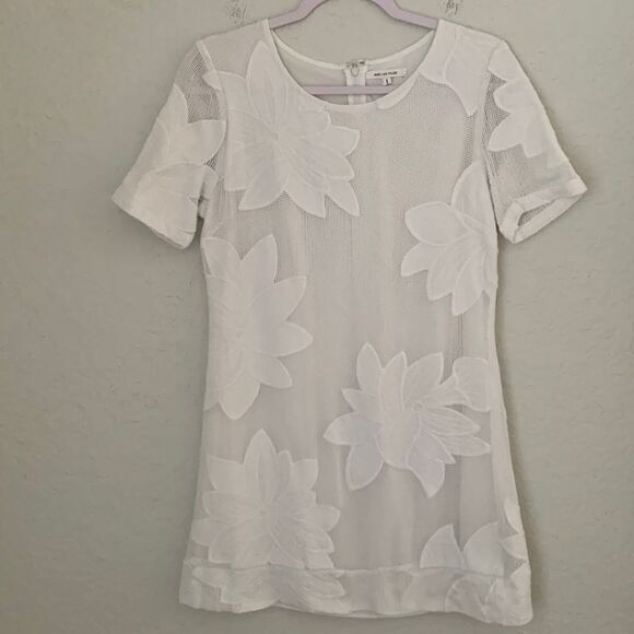 Avec Les Filles White Cotton Embroidered Mini Dress Size M - Picture 1 of 11